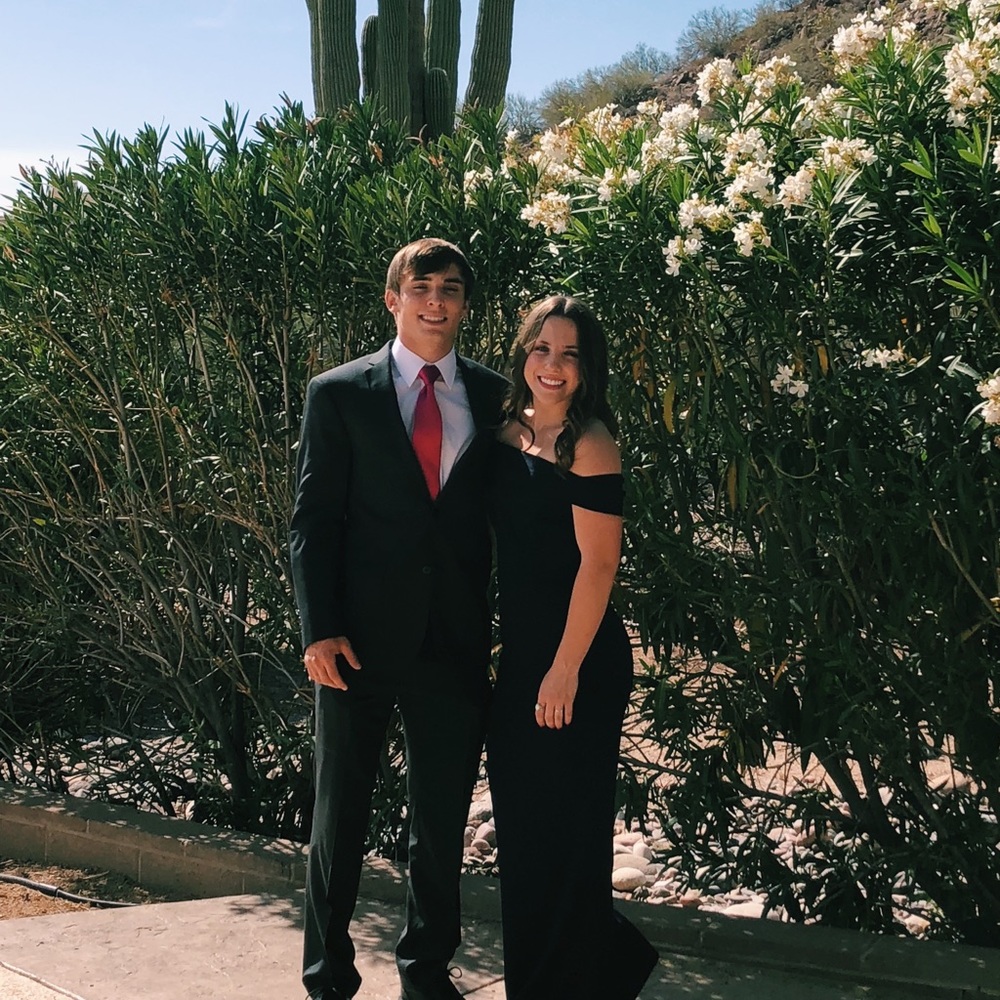 Katie May, navy blue prom dress